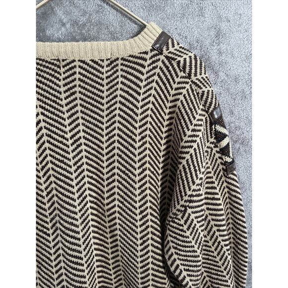 Deerskin Trading Post Sweater Large Wool Suede Brown V Neck Southwestern Vtg - Picture 11 of 16